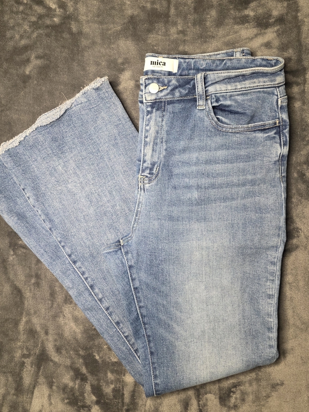 Mica Light Blue High-Rise Flare Jeans with Raw Hem